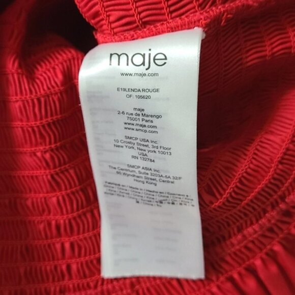 MAJE Lenda Off-The-Shoulder Smocked Cotton Top Women's Size S - Picture 11 of 16